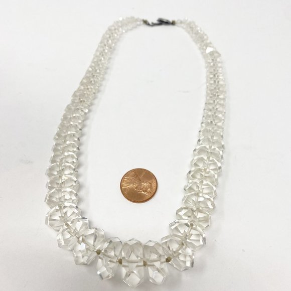 605 Vintage Sterling Faceted Quartz Crystal Rondelle Beaded Necklace - Picture 5 of 8